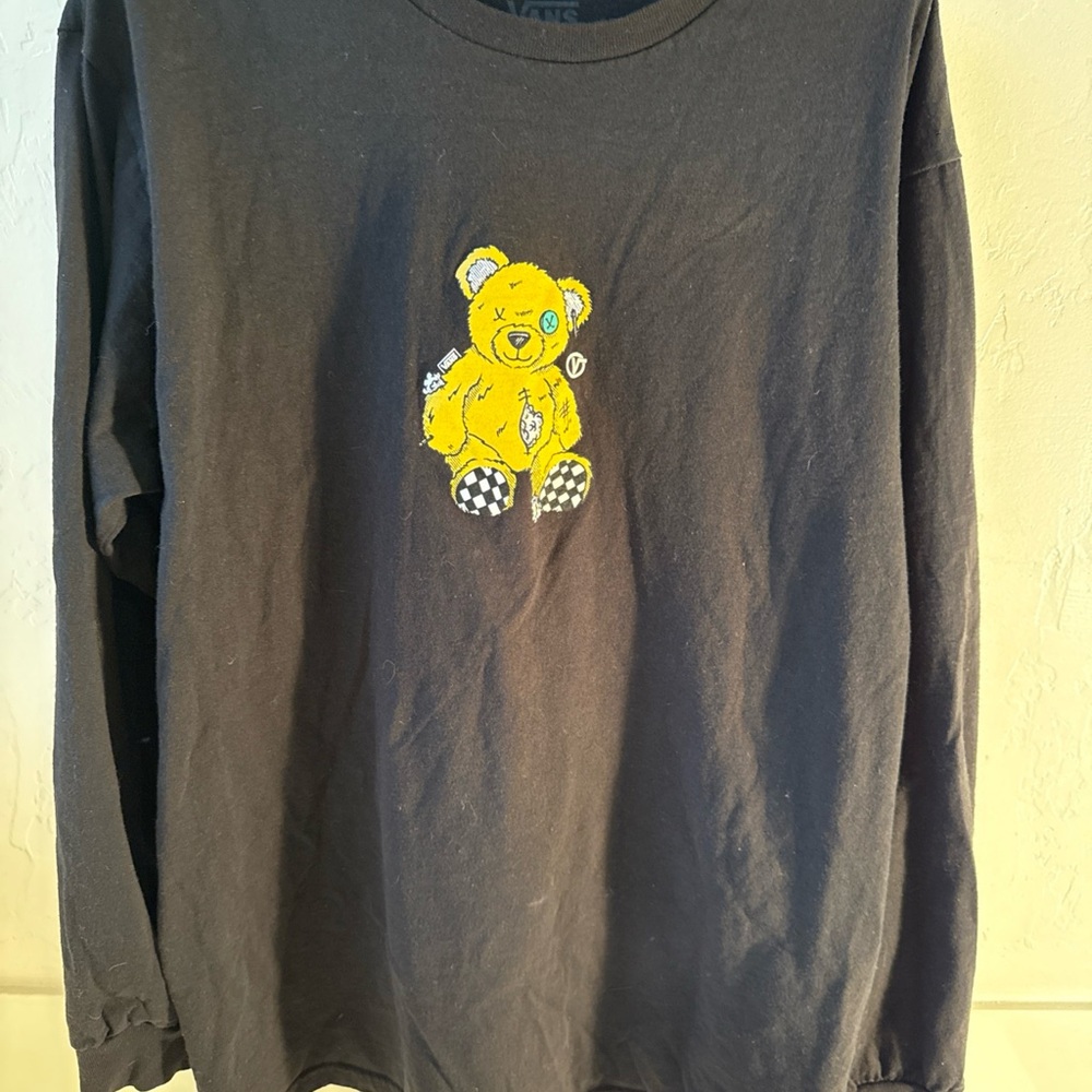 Vans Men Black Long Sleeve Tee with Yellow Bear